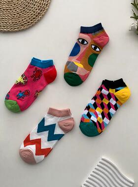 女士红色个性潮流时尚加厚保暖韩版浅口短袜女生低帮船袜不掉跟潮