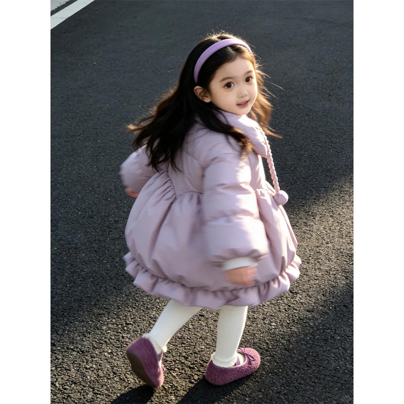 女童冬季羽绒棉服2026新款保暖宝宝冬季加厚棉袄甜美花苞夹棉外套
