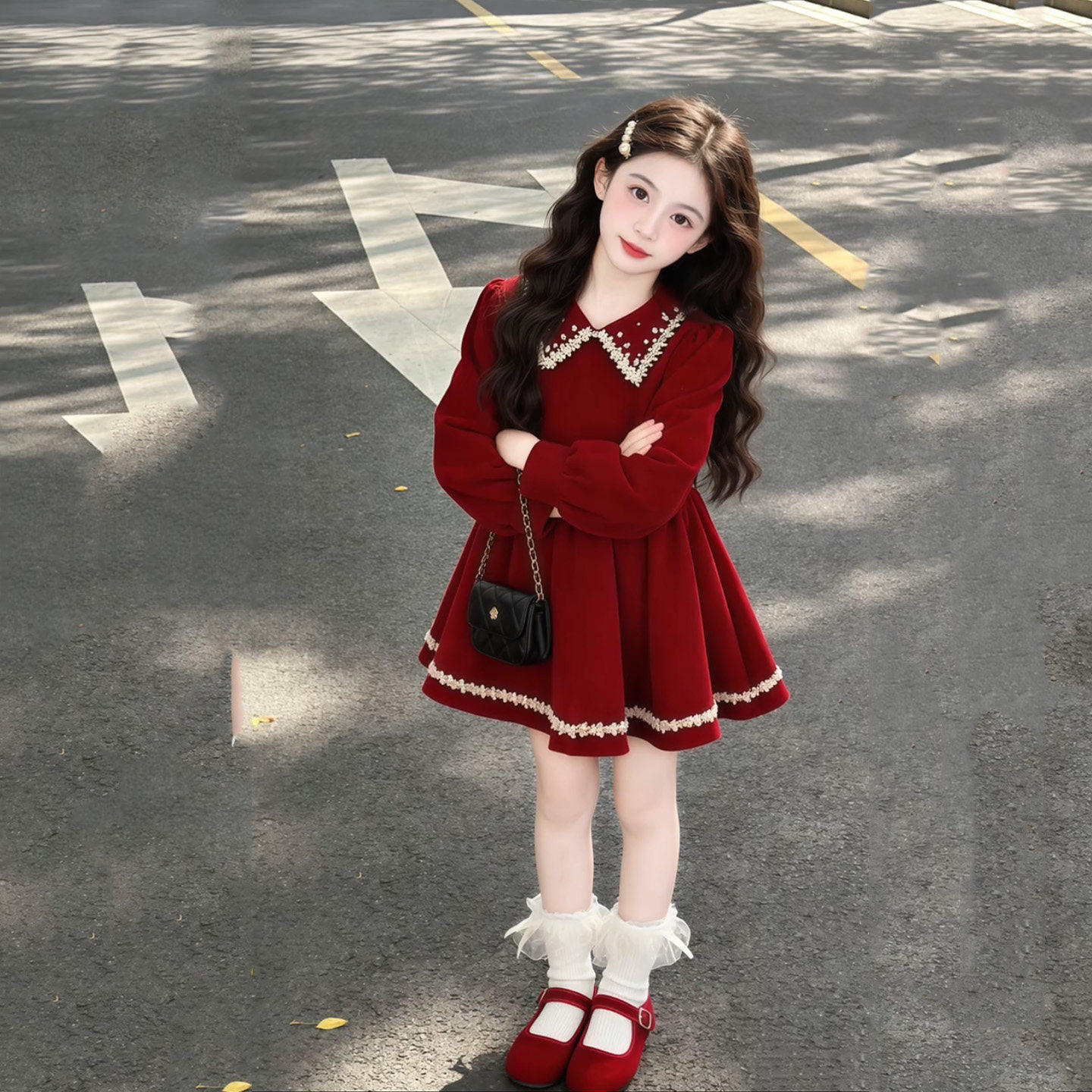 女童新年连衣裙2026冬季新款宝宝裙子洋气喜庆冬装儿童红色公主裙