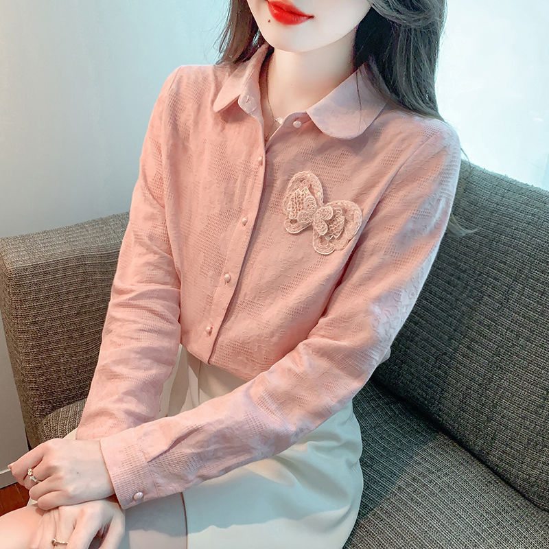 2025春秋季新款女装提花全棉衬衫女长袖时尚减龄百搭衬衣洋气上衣