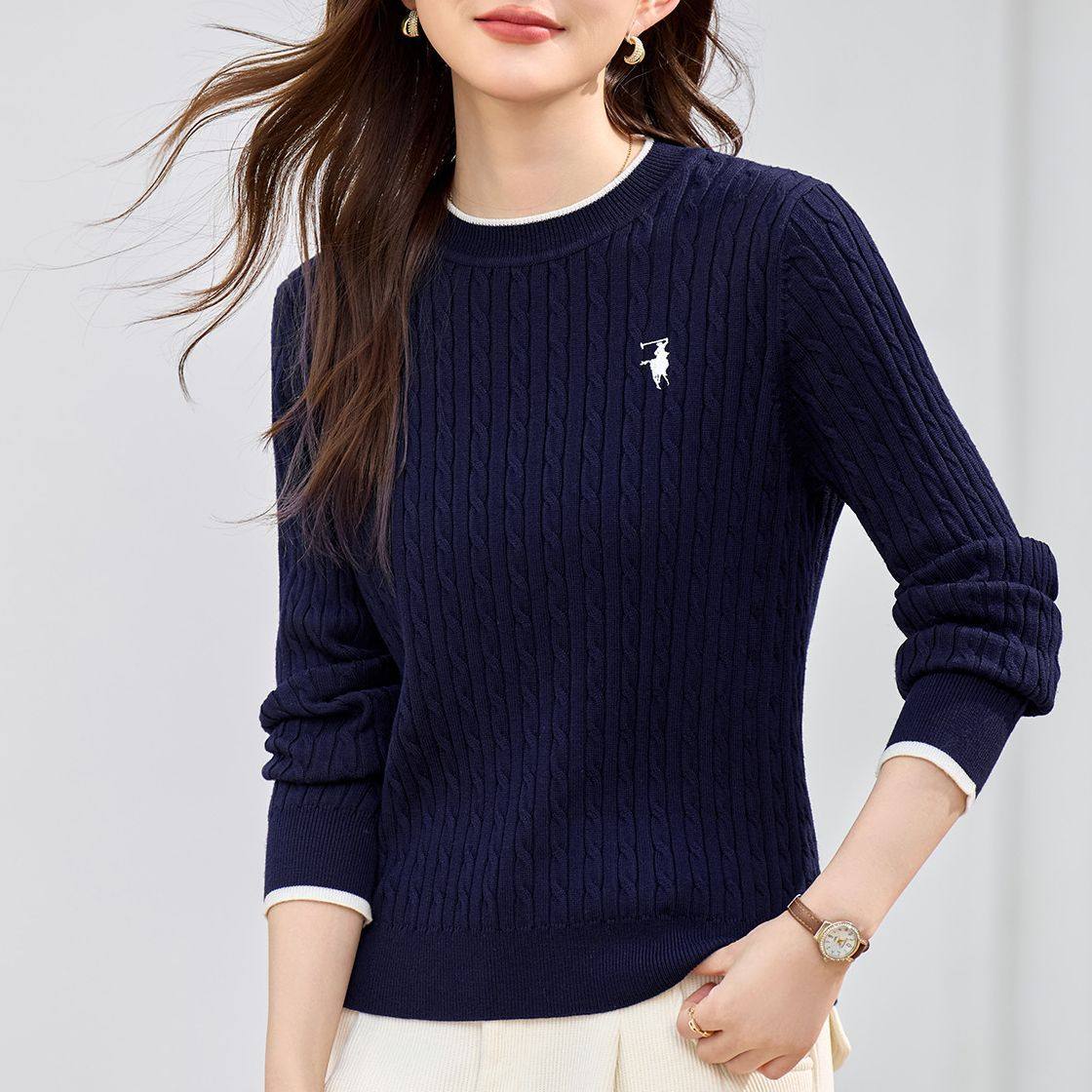 圆领毛衣女针织衫2026新款春秋爆款女装洋气可内搭红色上衣打底衫