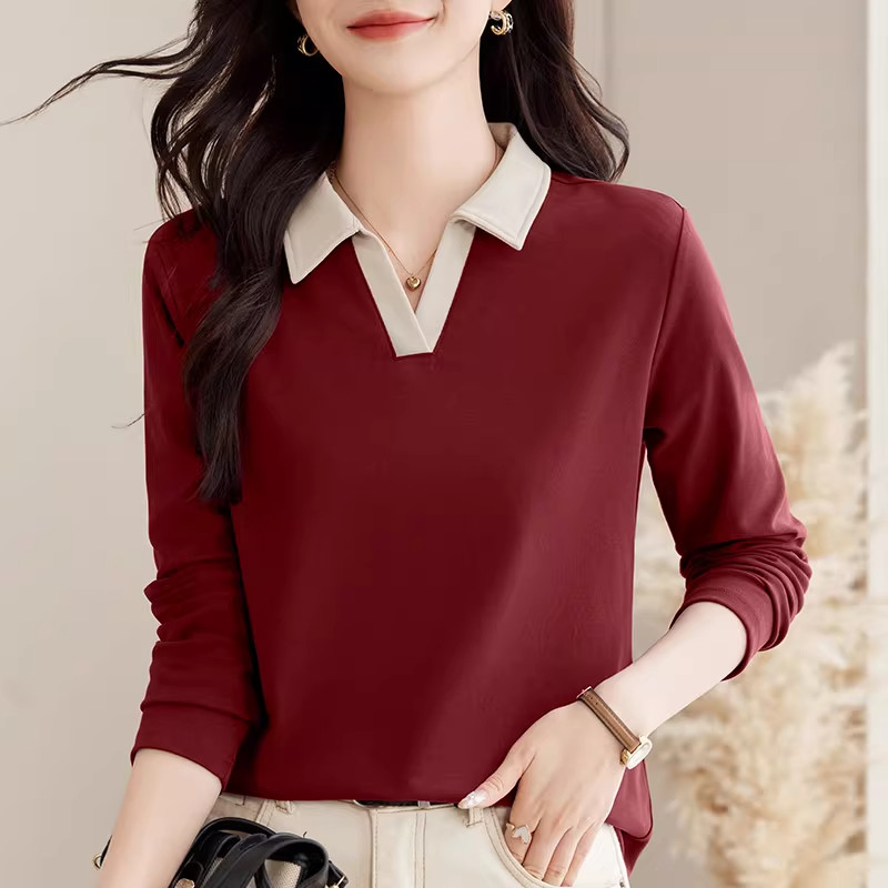 翻领长袖t恤女2026新款春秋装爆款洋气外穿polo领正肩上衣打底衫