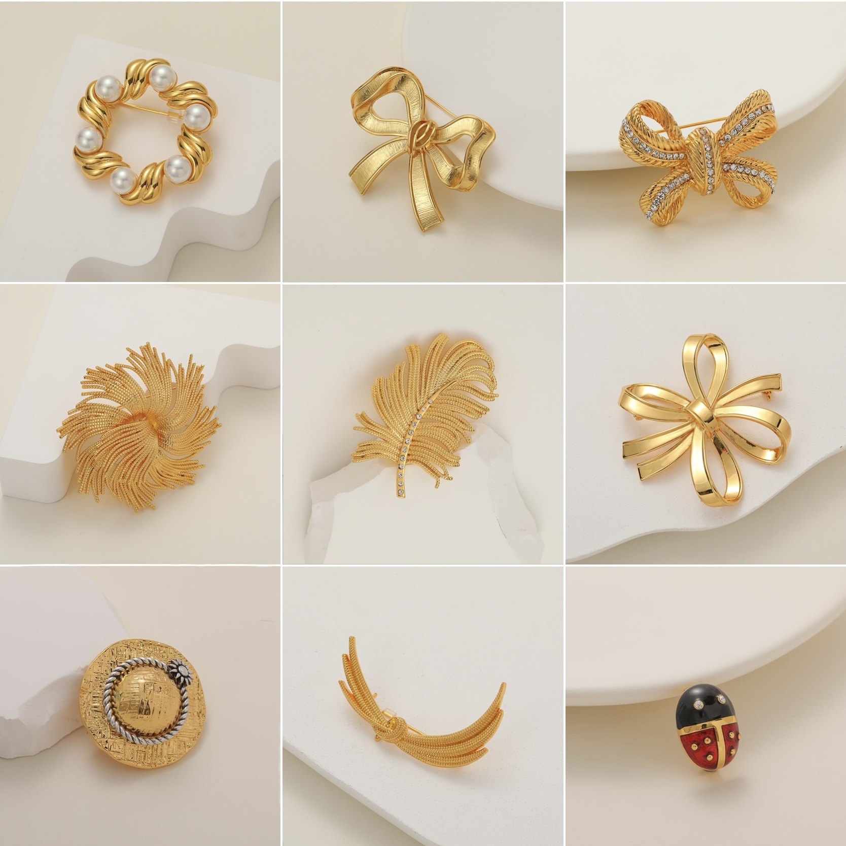 包邮铜镀真金vintage复古董中古饰品复刻胸针胸花领针多款