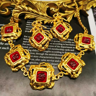 925银针初秋新款港风古董洋气巴洛克凹造型浮夸秋季红耳钉项链颈