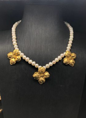 中古风复古宫廷风高级感复古镀真金项链素金925银针耳钉耳环