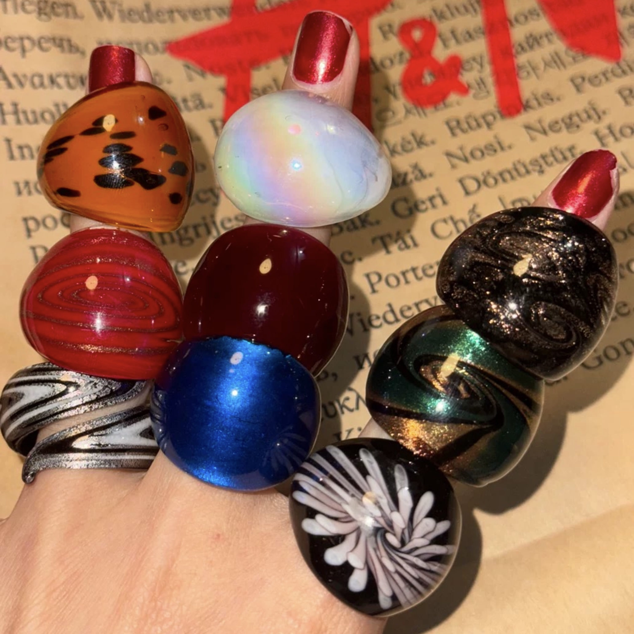 中古vintage复古外贸淄博手烧琉璃戒指环