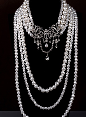 中古风vintage复古宫廷风仿珍珠玻璃珍珠项链毛衣链多层