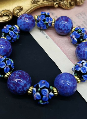 中古复刻vintage 复古紫蛙皮琉璃 穆拉诺紫色百搭新中式项链耳环