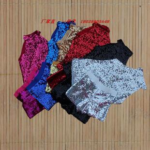 露肩挂脖打底衫 双面亮片 短装 高领无袖 舞台服 2020韩版 背心 夏款