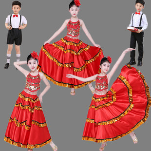六一儿童西班牙斗牛舞大摆裙幼儿练习舞蹈服女童开场舞服装裙子