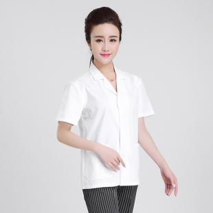 透气厨房厨师服白色短袖 厨师工作服女长袖 学校幼儿园食堂人员夏季