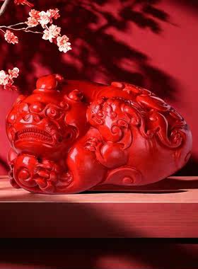 朱砂超大霸王母子貔貅手把件纯玉石手玩件  原石摆件