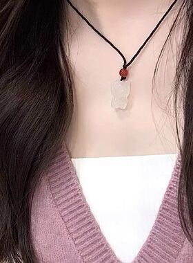 可爱卡通猫陶瓷项链冰种白玉髓KT猫吊坠女平安小挂坠可爱项链