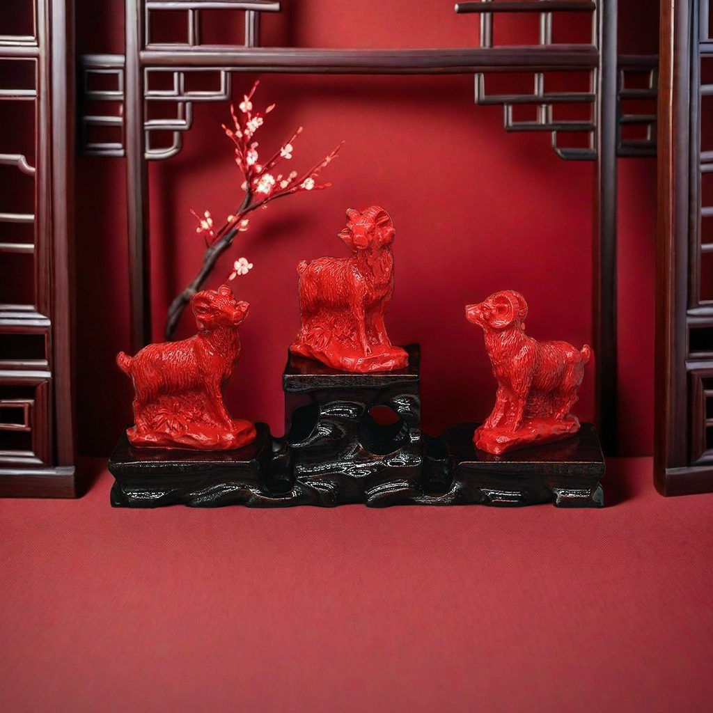 朱砂12生肖三羊开泰家居客厅办公室摆件样样如意西方缺角装饰