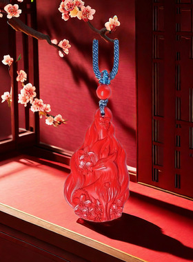 朱砂小狐狸吊坠女原石项坠红砂桃花九尾狐项链毛衣链挂件礼物