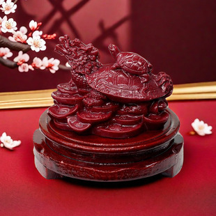 中式复古紫砂子母龟母子龙龟摆件家居卧室房间风水摆设龙头龟朱砂