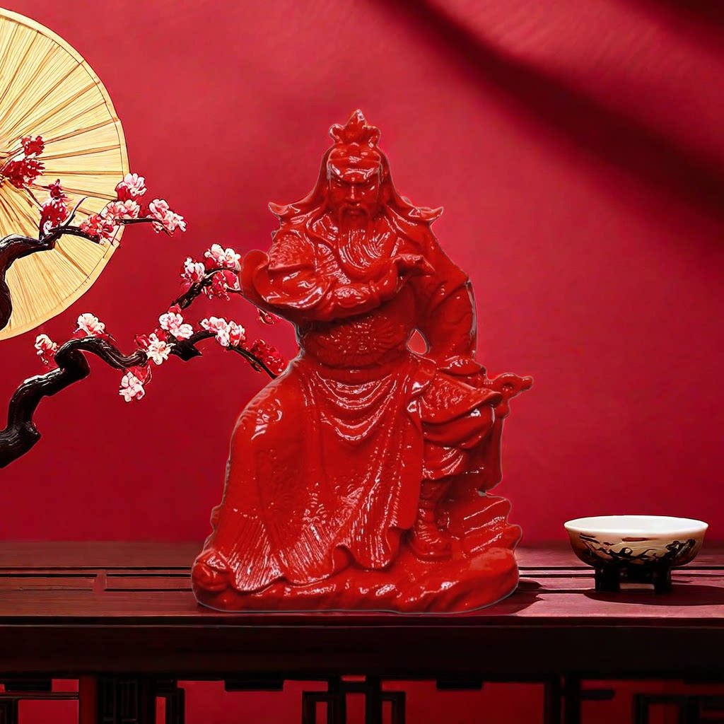 原矿石料朱砂关公武财神关帝圣君家居摆件汽车车饰车载装饰品