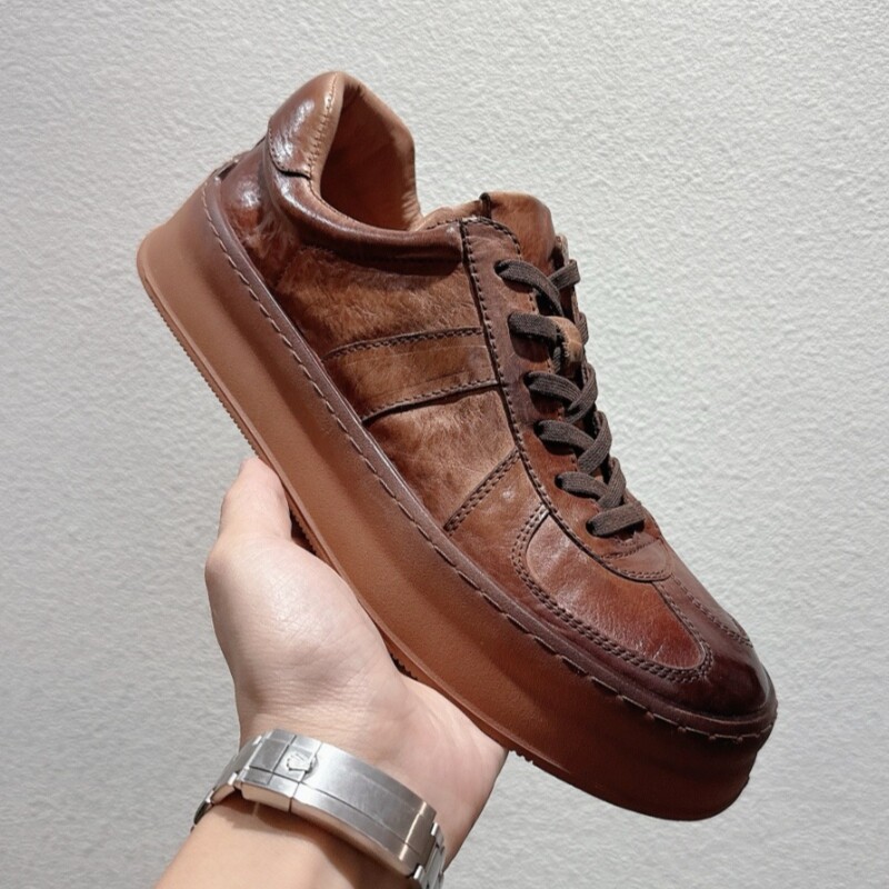 德训鞋男士系带轻便透气运动休闲板鞋真皮复古男款平底鞋春季新款