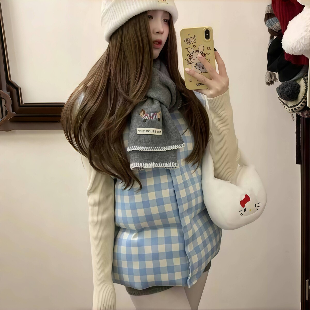 超好看减龄 胖mm大码学生马甲棉服女秋冬格子新款宽松休闲外套603