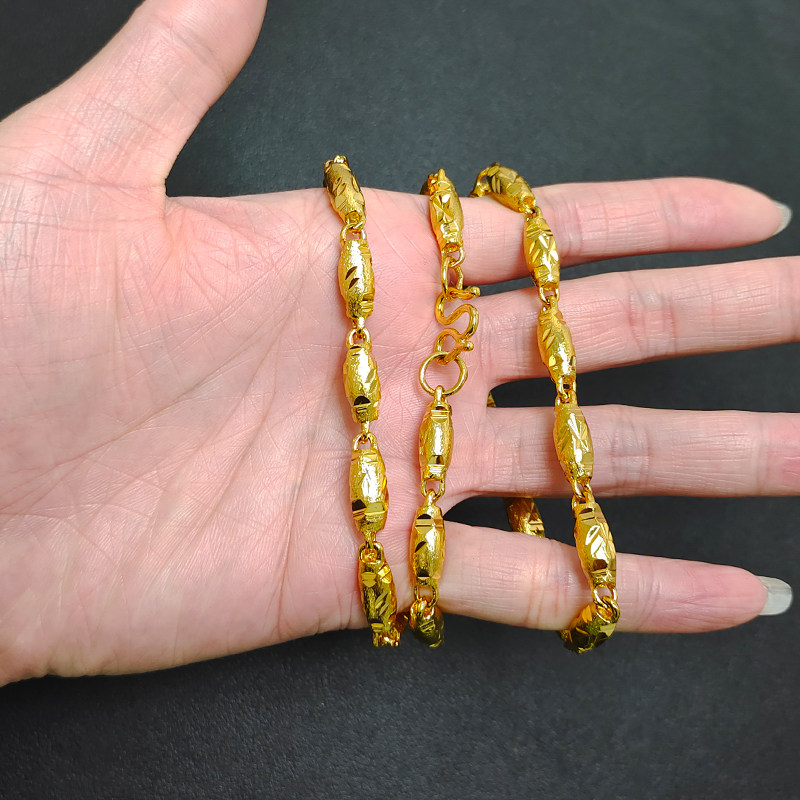 欧美大金链子镀黄金24k金越南仿沙金男士霸气椭圆体古法镀金男链