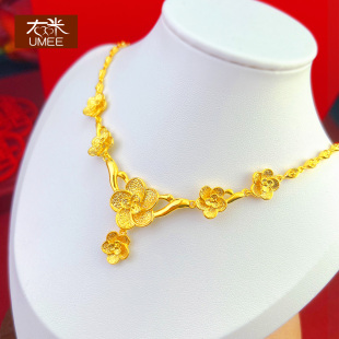富贵吉祥新娘结婚镀24k黄金色花朵项链仿真越南沙金汉服婚庆首饰
