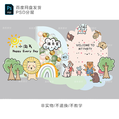 卡通动物游园会宝宝百日天宴周岁生日派对迎宾牌设计素材DW001