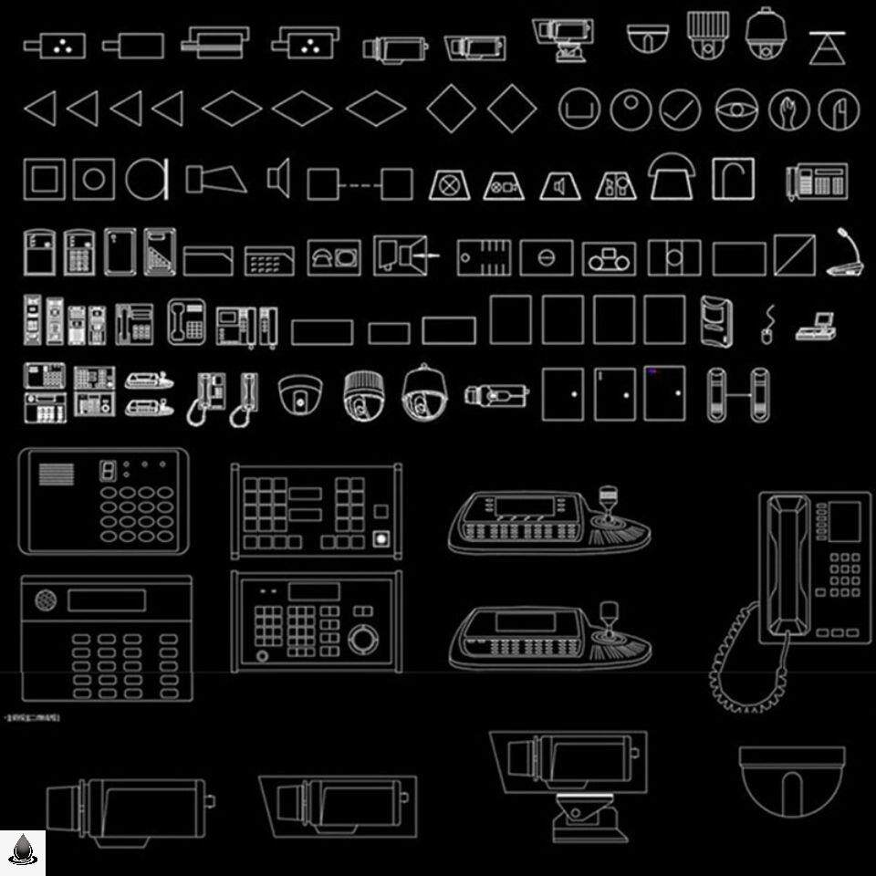 安防监控设备摄像头摄像机图例图标图识cad素材图库
