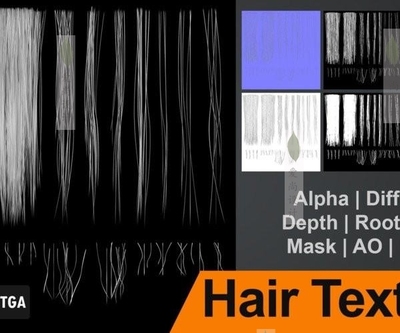 PBR写实类头发纹理插片sbs文件tga png次世代女性头发纹理贴图