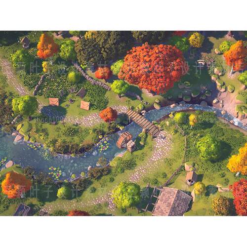 Unity3d多边形草甸森林自然生物群落Lowpoly森系卡通场景素材2662