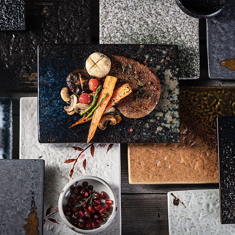 日式陶瓷寿长方平板盘