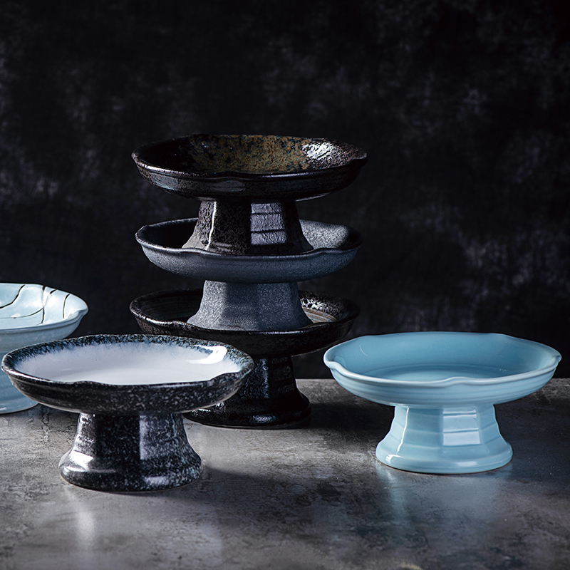 美光烧创意陶瓷水果盘日式高脚刺身盘子蛋糕托盘点心盘贡品糕点盘