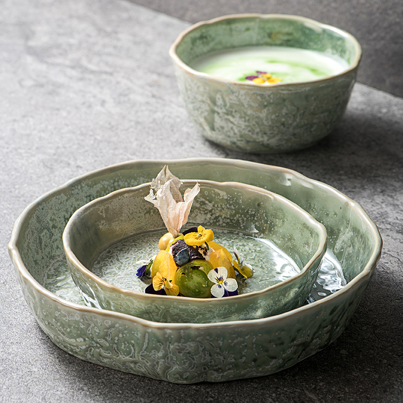 美光烧菜盘沙拉盘陶瓷日式田园风