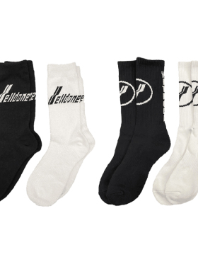 heypesocks20年潮牌现货we11done黑白色纯棉LOGO字母明星同款袜子