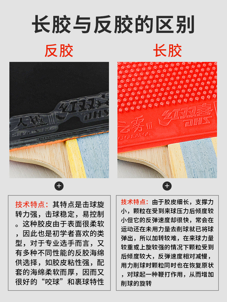 红双喜乒乓球拍六星6星长反胶6003/6007攻防型长胶颗粒胶削球直横