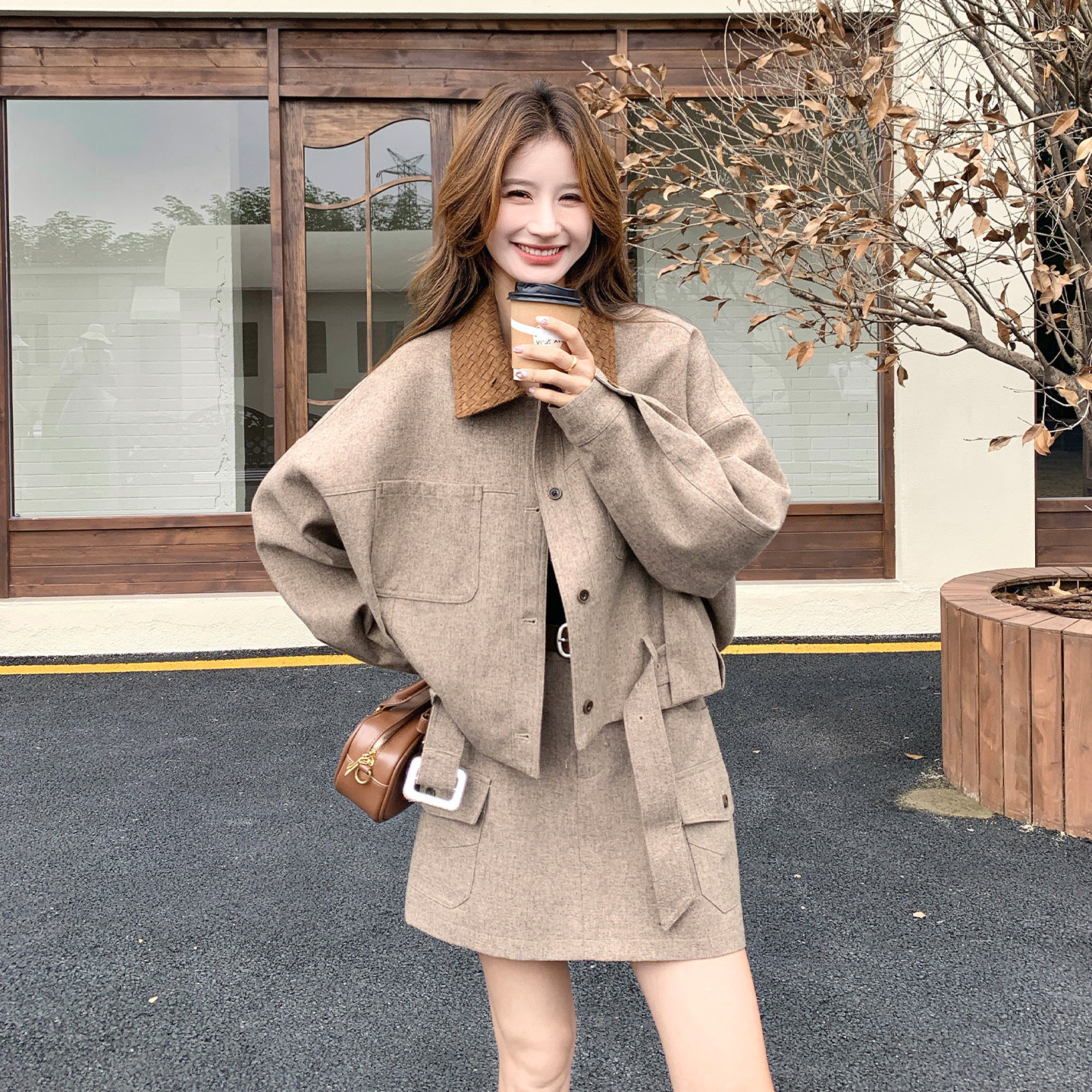 老钱风撞色翻领秋季女装两件套
