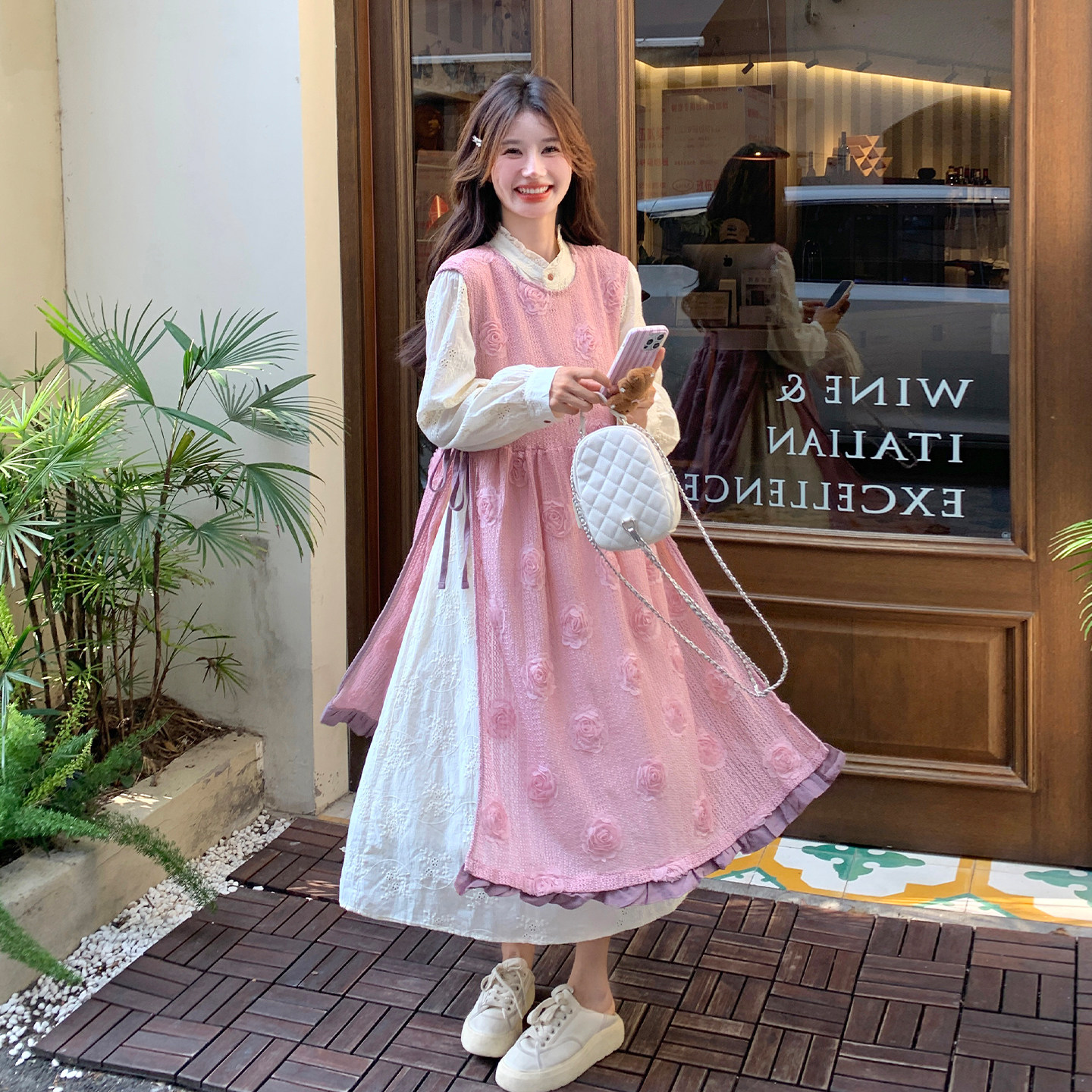 甜美淑女刺绣印花两件套裙