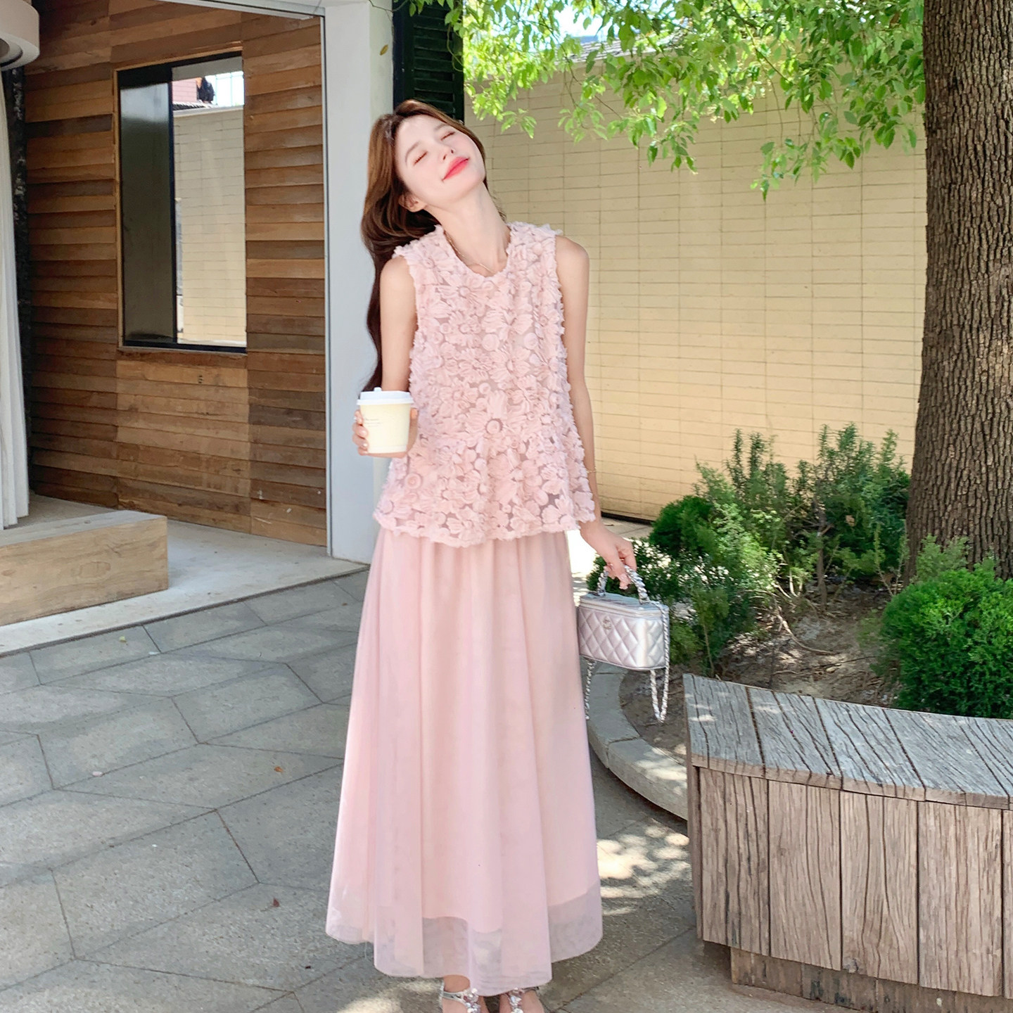 夏季女装蕾丝背心长裙两件套