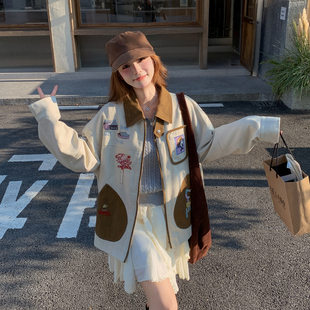 早春超火韩系时尚个性刺绣外套女2026新款小众设计感撞色气质上衣