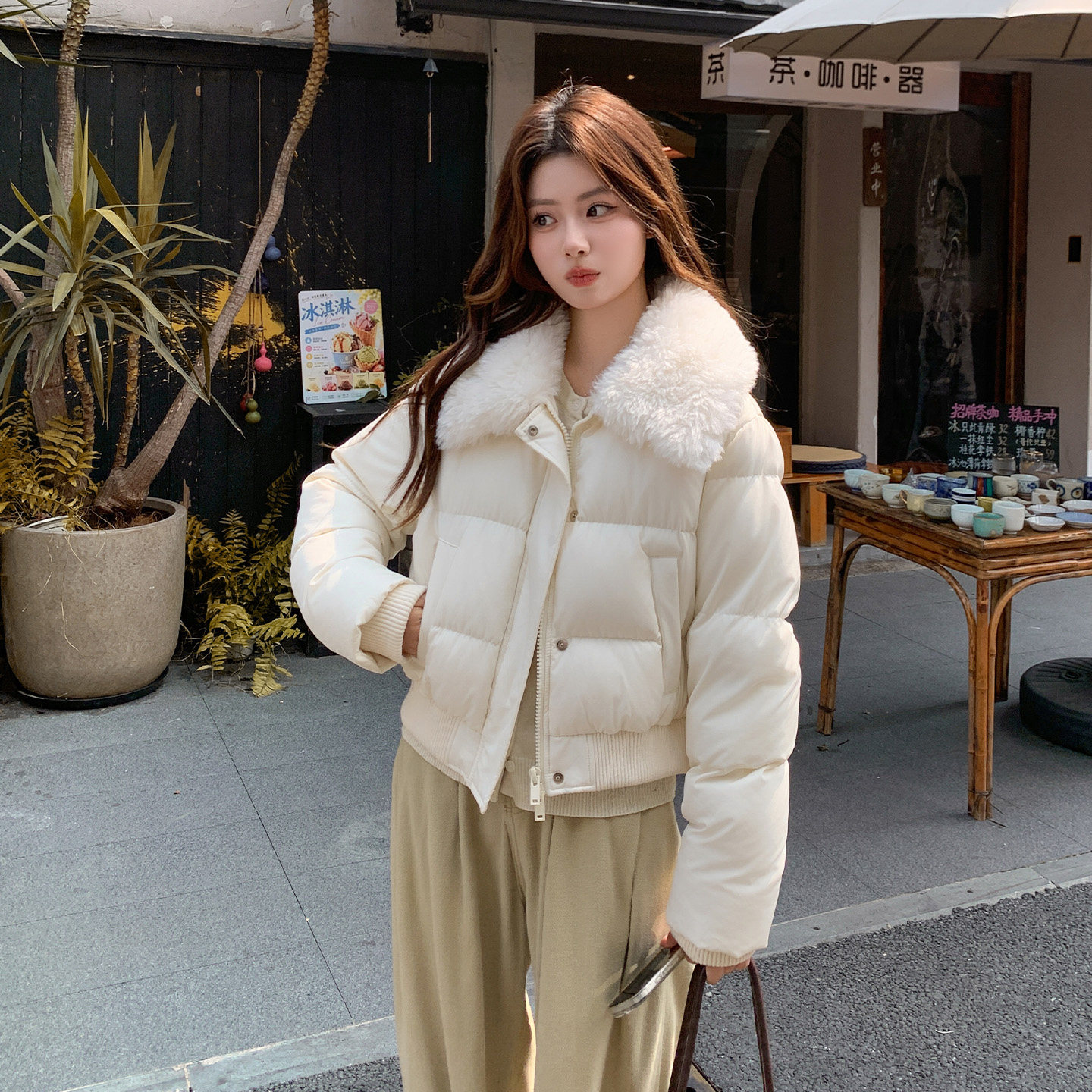 韩系毛领短款面包服女冬季保暖