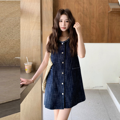 小香风法式复古牛仔A字连衣裙