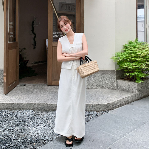 夏季V领马甲阔腿裤两件套女