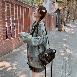 港风复古设计感刺绣牛仔短外套女2026春季小个子又酷又飒炸街夹克