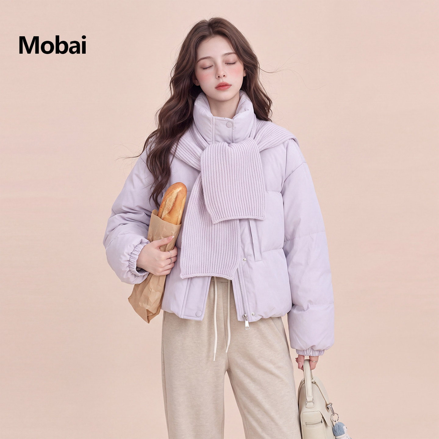 韩系立领针织披肩面包服女冬季