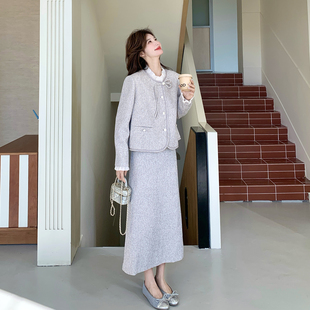 淡紫色法式减龄小香风套装裙女2026春季氛围感短外套半身裙两件套