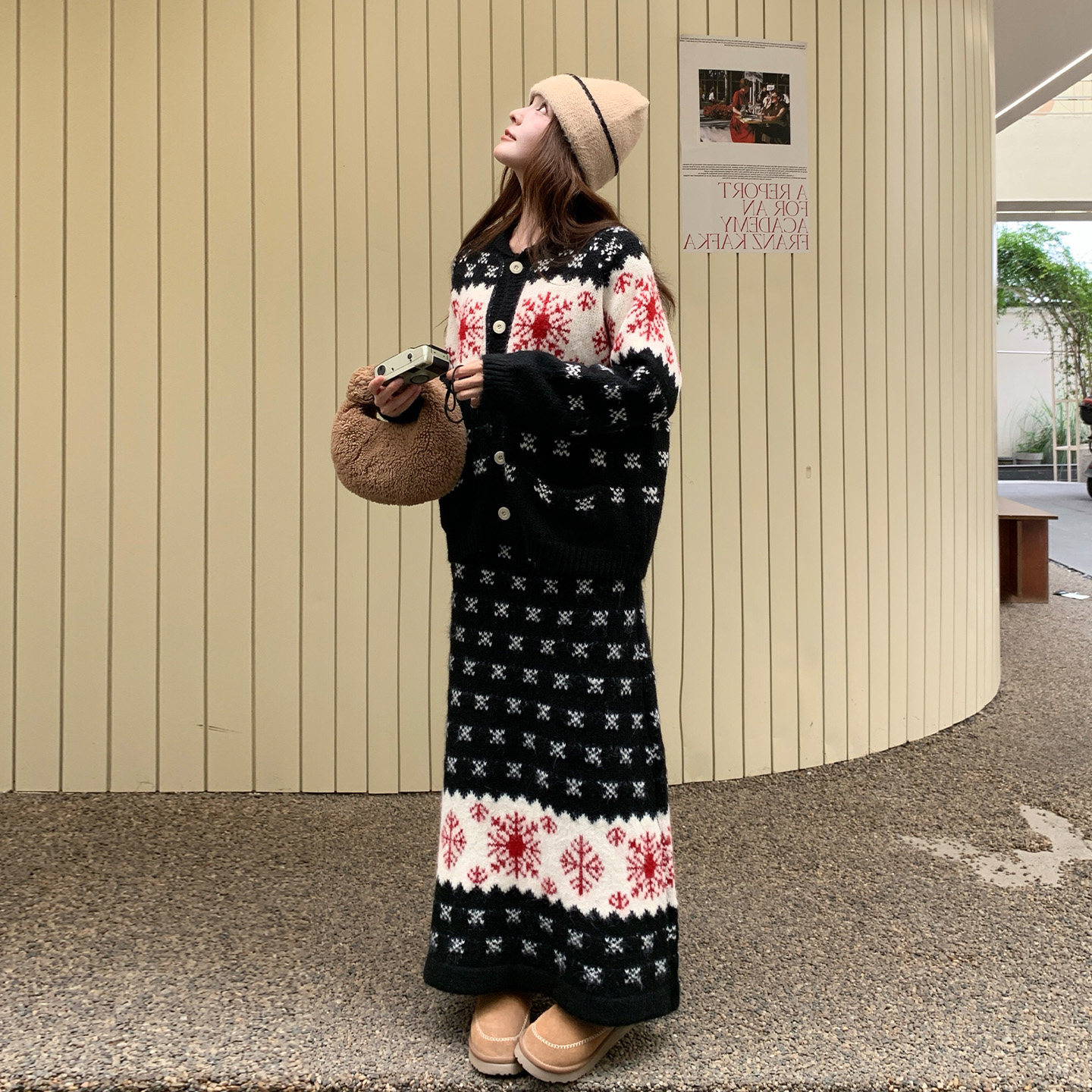 费尔岛雪花毛衣套装女秋冬