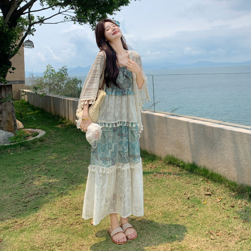 夏季防晒度假蕾丝开衫吊带裙套装