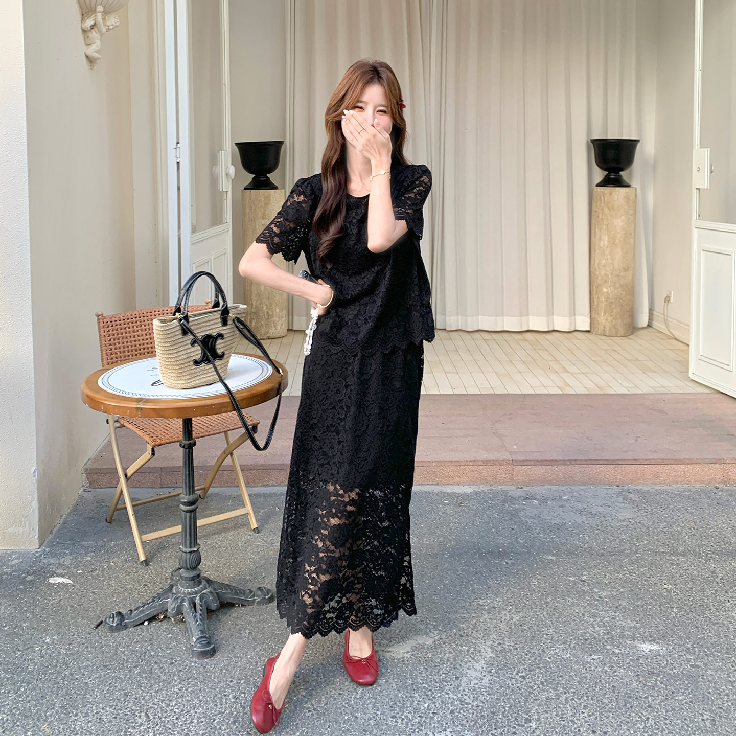 法式性感气质御姐风穿搭女2026新款蕾丝圆领上衣半身裙两件套夏日