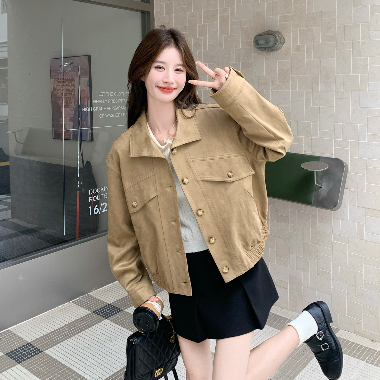 小个子休闲百搭极简风外套女2026新款秋日减龄韩系松弛感翻领夹克