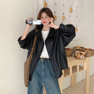 黑色高级感休闲风PU皮外套女短款2026春新款韩系宽松通勤百搭上衣