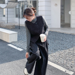 灰色韩系复古老钱风马甲套装女2026春休闲显瘦打底衫阔腿裤三件套